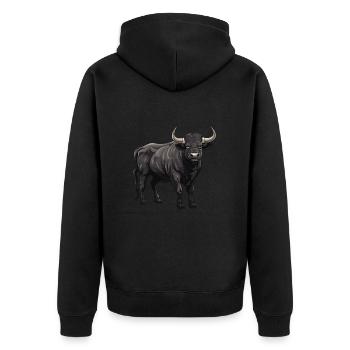 Bulle Tier - Unisex Premium Bio Zip Hoodie - Schwarz - Hinten - Nico (187cm)
