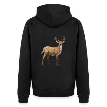 Hirsch Tier - Unisex Premium Bio Zip Hoodie - Schwarz - Hinten - Nico (187cm)