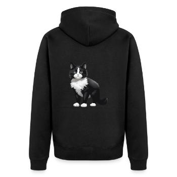 Katze Niedlich - Unisex Premium Bio Zip Hoodie - Schwarz - Hinten - Nico (187cm)