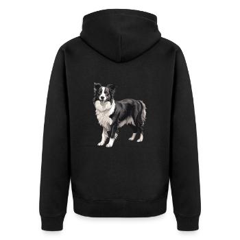 Border Collie Hund - Unisex Premium Bio Zip Hoodie - Schwarz - Hinten - Nico (187cm)