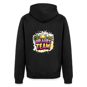 Urlaubs Team Meer - Unisex Premium Bio Zip Hoodie - Schwarz - Hinten - Nico (187cm)