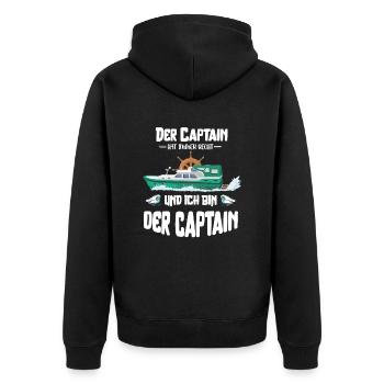 Der Captain hat immer Recht und ich bin d. Kapitän - Unisex Premium Bio Zip Hoodie - Schwarz - Hinten - Nico (187cm)