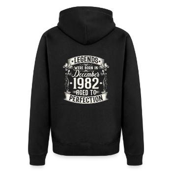 Décembre né 1982 Anniversaire vintage - Veste à capuche bio Premium Unisexe - noir - Dos - Nico (187cm)