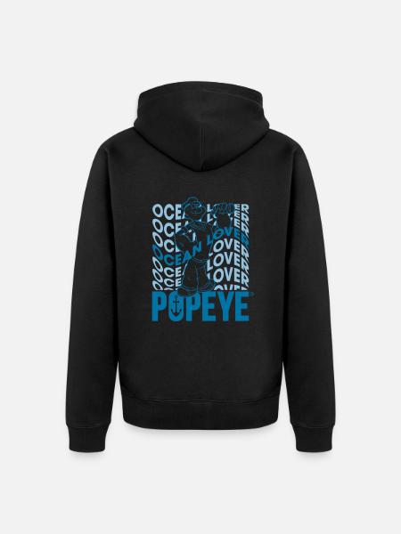Popeye Wavy Ocean Lover - Unisex Premium Organic Zip Hoodie - black