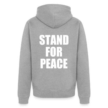 Stand for peace - Unisex Premium Bio Zip Hoodie - Grau meliert - Hinten - Nico (187cm)