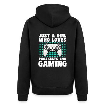 Gamer and Parakeets: Video Games and Colorful Adventure - Unisex Premium Organic Zip Hoodie - black - Back - Nico (187cm)