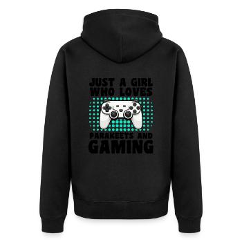 Gamer and Parakeets: Video Games and Colorful Adventure - Unisex Premium Organic Zip Hoodie - black - Back - Nico (187cm)