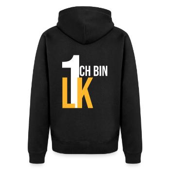 ich bin LK 1 - Unisex Premium Bio Zip Hoodie - Schwarz - Hinten - Nico (187cm)