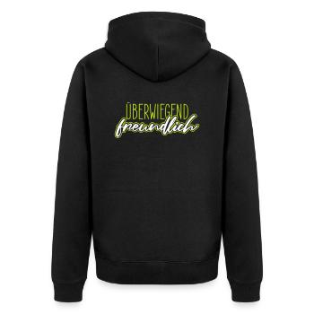 Überwiegend freundlich, zynisch lustiger Spruch - Unisex Premium Bio Zip Hoodie - Schwarz - Hinten - Nico (187cm)