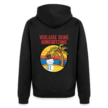 Verlasse deine Komfortzone Motivation Geschenk - Unisex Premium Bio Zip Hoodie - Schwarz - Hinten - Nico (187cm)