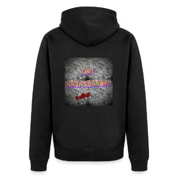 DAU HÄCKEBANGAT / HOCH 3 - Shop WoW - 2023 - Unisex Premium Bio Zip Hoodie - Schwarz - Hinten - Nico (187cm)