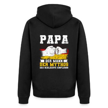 Papa, Der Mann, Der Mythos, Der Schlechte Einfluss - Unisex Premium Bio Zip Hoodie - Schwarz - Hinten - Nico (187cm)