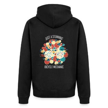 Fahrradwerkstatt Fahrradmonteurin Fahrrad - Unisex Premium Bio Zip Hoodie - Schwarz - Hinten - Nico (187cm)