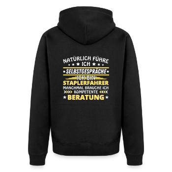 Ich führe Selbstgespräche - Staplerfahrer Edition - Unisex Premium Bio Zip Hoodie - Schwarz - Hinten - Nico (187cm)