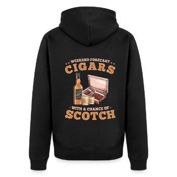 Wochenendprognose Zigarren mit einer Chance auf Scotch - Unisex Premium Bio Zip Hoodie - Schwarz - Hinten - Nico (187cm)