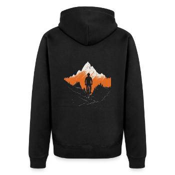 Mountainbiker fährt durch die Berge - orange - Unisex Premium Bio Zip Hoodie - Schwarz - Hinten - Nico (187cm)