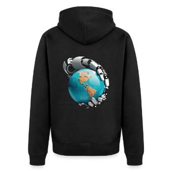 Roboter übernehmen die Welt - Unisex Premium Bio Zip Hoodie - Schwarz - Hinten - Nico (187cm)