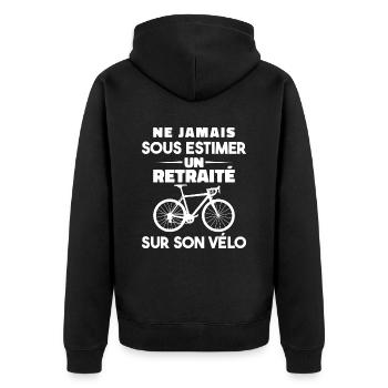 Unterschätze niemals einen Rentner auf seinem Fahrrad - Unisex Premium Bio Zip Hoodie - Schwarz - Hinten - Nico (187cm)