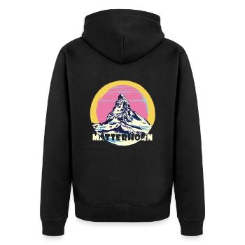 Matterhorn Zermatt Berg Souvenir Geschenk Andenken - Unisex Premium Bio Zip Hoodie - Schwarz - Hinten - Nico (187cm)