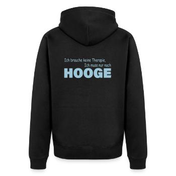 Therapie HOOGE - Unisex Premium Bio Zip Hoodie - Schwarz - Hinten - Nico (187cm)