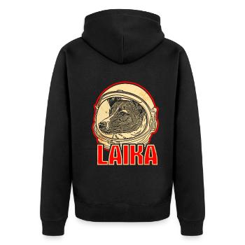 Laika Weltraum Hund Sowjetunion - Unisex Premium Bio Zip Hoodie - Schwarz - Hinten - Nico (187cm)