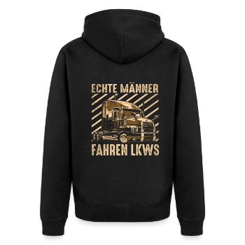 Echte Männer fahren LKWs - Unisex Premium Bio Zip Hoodie - Schwarz - Hinten - Nico (187cm)