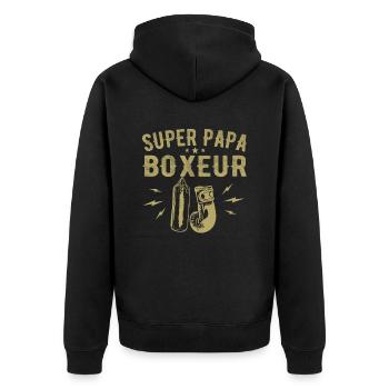 Super Boxing Papa Vater Boxen Papa - Boxer Geschenk - Unisex Premium Bio Zip Hoodie - Schwarz - Hinten - Nico (187cm)