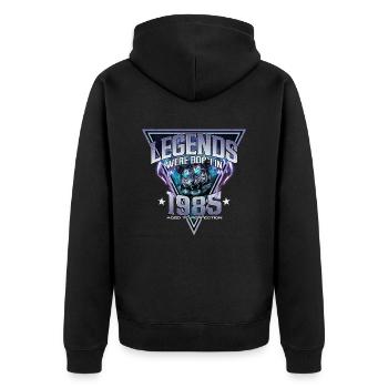 Legenden wurden 1985 geboren - Unisex Premium Bio Zip Hoodie - Schwarz - Hinten - Nico (187cm)