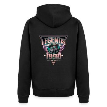 Legenden wurden 1990 geboren - Unisex Premium Bio Zip Hoodie - Schwarz - Hinten - Nico (187cm)