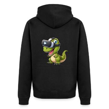 Lustiger T-Rex Dinosaurier in Virtual Reality - Unisex Premium Bio Zip Hoodie - Schwarz - Hinten - Nico (187cm)