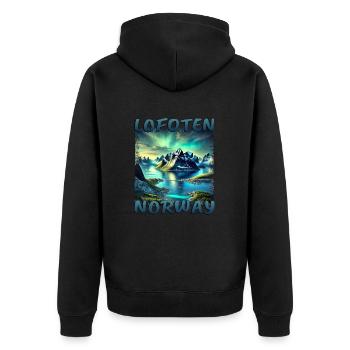 Lofoten Norvège Grunge Fjord Nature Aurores boréales - Veste à capuche bio Premium Unisexe - noir - Dos - Nico (187cm)