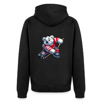 Polar bear playing hockey funny hockey player - Unisex Premium Organic Zip Hoodie - black - Back - Nico (187cm)