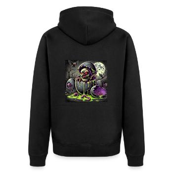 Halloween Zombie Küken Grusel Vollmond - Unisex Premium Bio Zip Hoodie - Schwarz - Hinten - Nico (187cm)