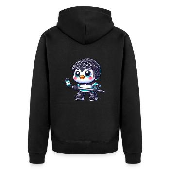 Süßer Pinguin Eishockeyspieler Cartoon - Unisex Premium Bio Zip Hoodie - Schwarz - Hinten - Nico (187cm)