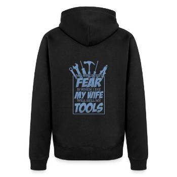 Handwerker Angst Frau verkauft mein Werkzeug - Unisex Premium Bio Zip Hoodie - Schwarz - Hinten - Nico (187cm)