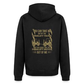 Gabelstaplerfahrer Spruch lustig Lager Logistik - Unisex Premium Bio Zip Hoodie - Schwarz - Hinten - Nico (187cm)