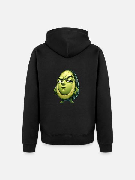 Skeptical Avocado Cartoon Ironic Funny - Unisex Premium Organic Zip Hoodie - black