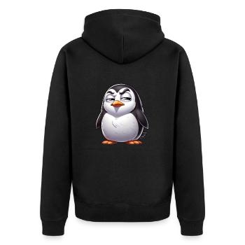 Dessin animé sceptique du pingouin coquin - Veste à capuche bio Premium Unisexe - noir - Dos - Nico (187cm)
