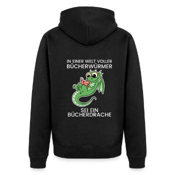 Bücher Drache Drachen - Unisex Premium Bio Zip Hoodie - Schwarz - Hinten - Nico (187cm)
