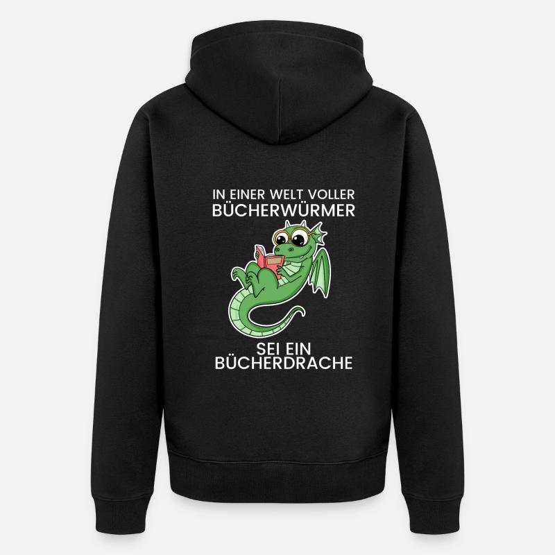 Bücher Drache Drachen - Unisex Premium Bio Zip Hoodie - Schwarz