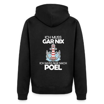 Poel Ostsee Urlaub Anker - Unisex Premium Bio Zip Hoodie - Schwarz - Hinten - Nico (187cm)