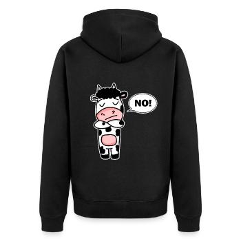 Cow No - Unisex Premium Organic Zip Hoodie - black - Back - Nico (187cm)
