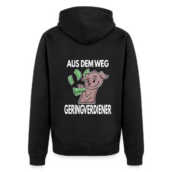 Aus dem Weg du Geringverdiener - Kapitalismus - Unisex Premium Bio Zip Hoodie - Schwarz - Hinten - Nico (187cm)