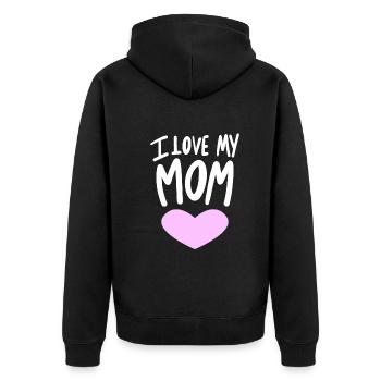 I love my mum - Ich liebe meine Mama - Unisex Premium Bio Zip Hoodie - Schwarz - Hinten - Nico (187cm)