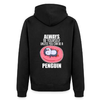 Pinguin Pinguine - Unisex Premium Bio Zip Hoodie - Schwarz - Hinten - Nico (187cm)