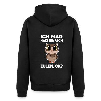 Ich mag halt einfach Eulen - Unisex Premium Bio Zip Hoodie - Schwarz - Hinten - Nico (187cm)
