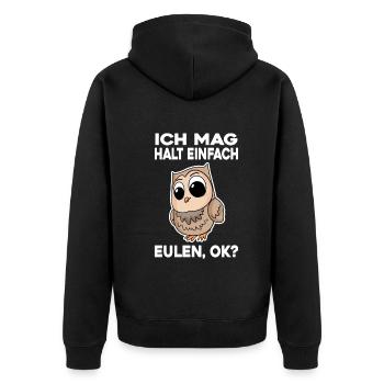 Ich mag halt einfach Eulen - Unisex Premium Bio Zip Hoodie - Schwarz - Hinten - Nico (187cm)