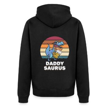 DaddySaurus Papa Dino Daddy Dinosaurier PapaSaurus - Unisex Premium Bio Zip Hoodie - Schwarz - Hinten - Nico (187cm)