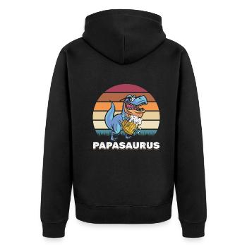 Papasaurus Papa Dinosaurier Papa Dino Vatertag - Unisex Premium Bio Zip Hoodie - Schwarz - Hinten - Nico (187cm)