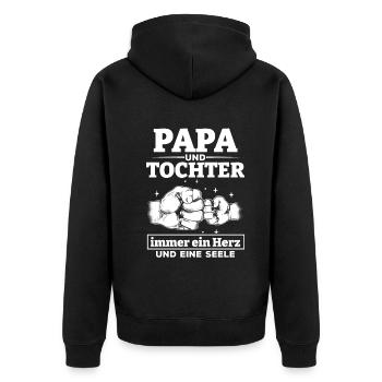 Papa und Tochter immer ein Herz und eine Seele I - Unisex Premium Bio Zip Hoodie - Schwarz - Hinten - Nico (187cm)